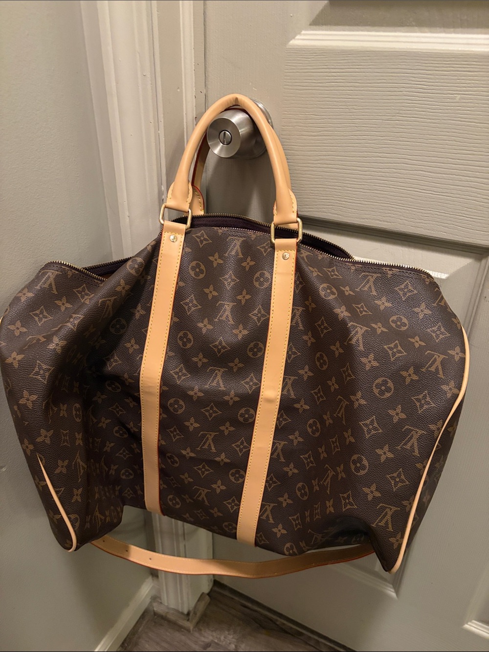 Luxury Brown Monogram Travel Bag with Tan Trim